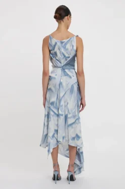 Asymmetric Draped Midi Dress
