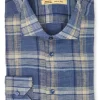 Blue Linen Plaid Shirt