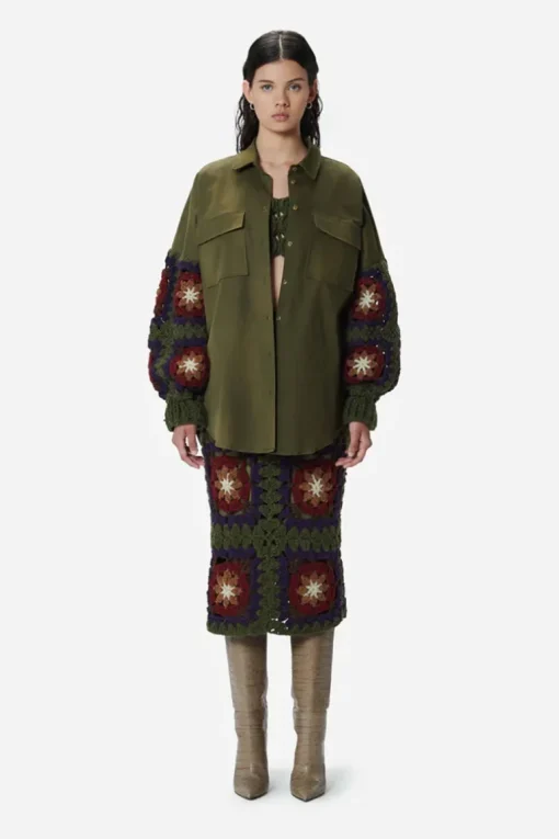 Canvas Overshirt With Crochet Sleeves
