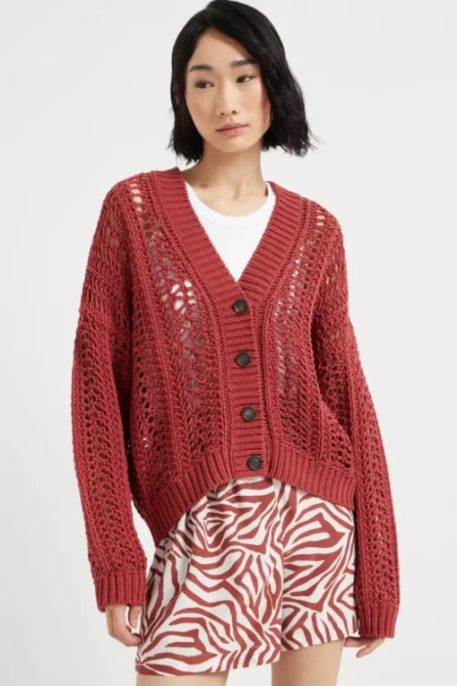 Cropped Rib Net Cardigan