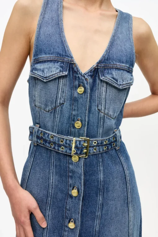 Denim Belt Midi Dress