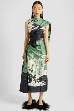 Draped Scarf Midi Dress