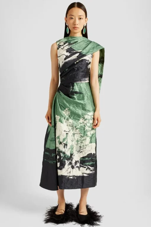 Draped Scarf Midi Dress