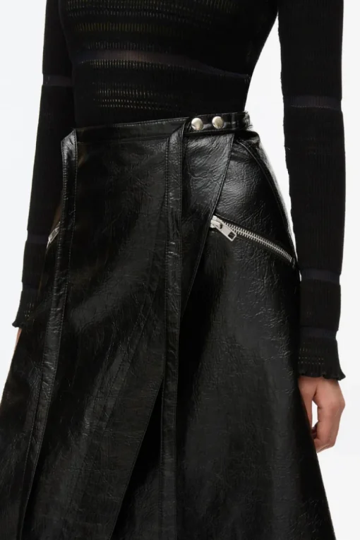 Faux Leather Moto Wrap Skirt