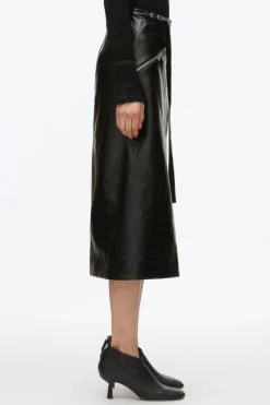 Faux Leather Moto Wrap Skirt