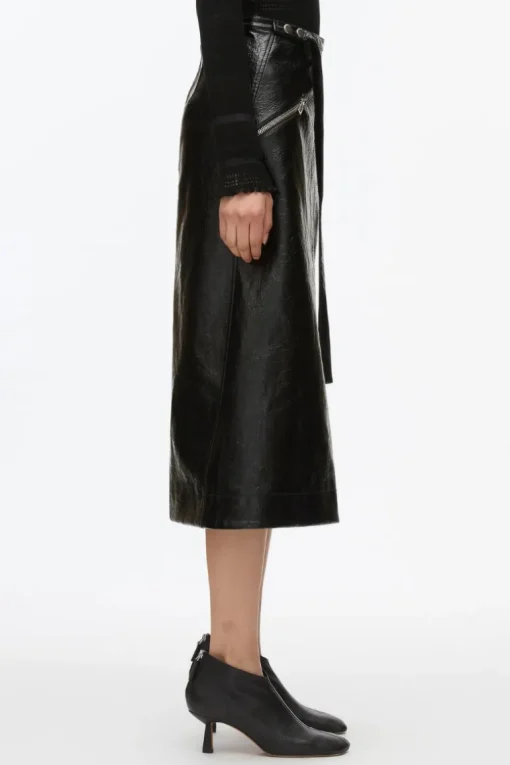 Faux Leather Moto Wrap Skirt