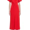 Gathered V-Neck Midi Dress