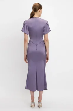 Gathered V-Neck Midi Dress