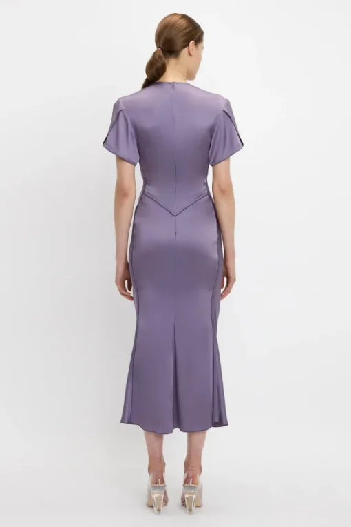 Gathered V-Neck Midi Dress