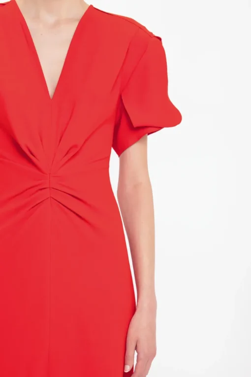 Gathered V-Neck Midi Dress