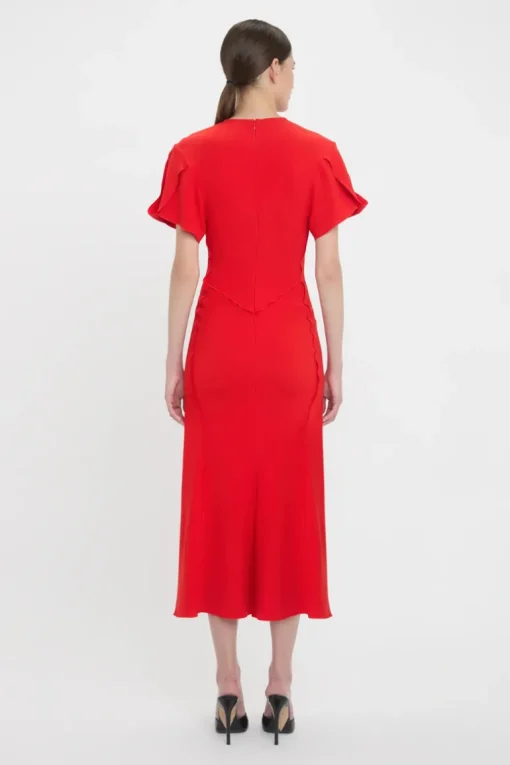 Gathered V-Neck Midi Dress