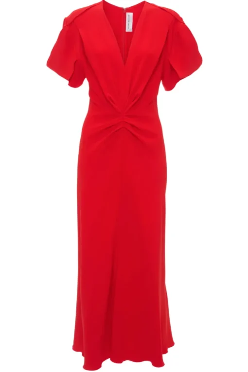 Gathered V-Neck Midi Dress