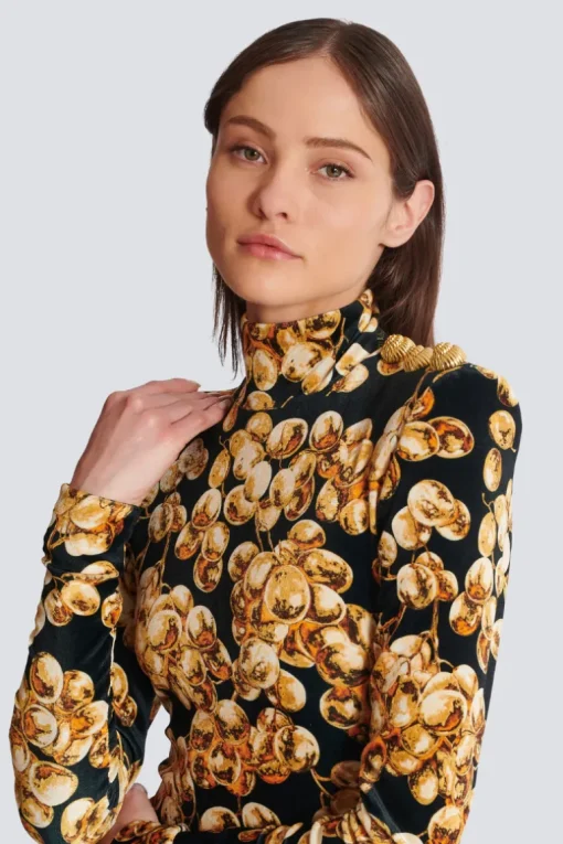 Grape Print Velvet Dress