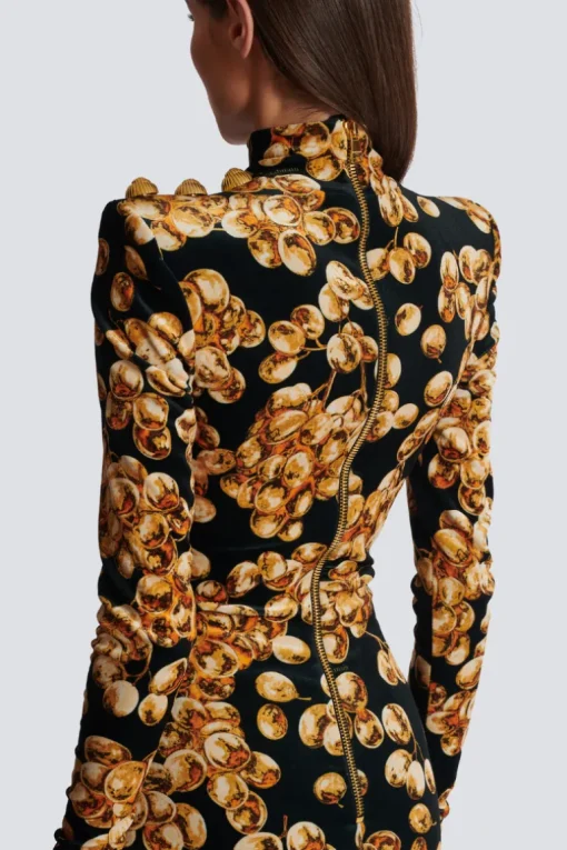 Grape Print Velvet Dress