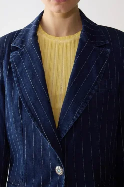 Pin Stripe Denim Blazer