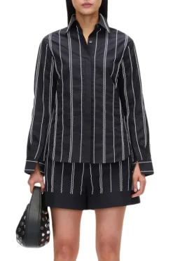 Poplin Shirt with Wave Embroidery