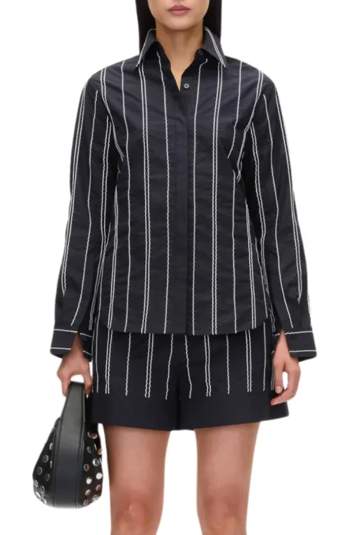 Poplin Shirt with Wave Embroidery