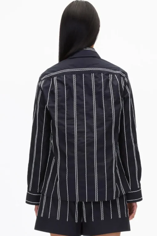 Poplin Shirt with Wave Embroidery