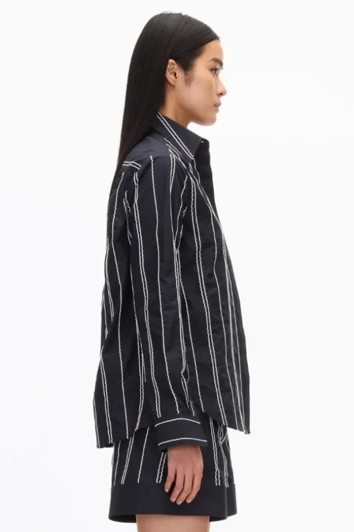 Poplin Shirt with Wave Embroidery