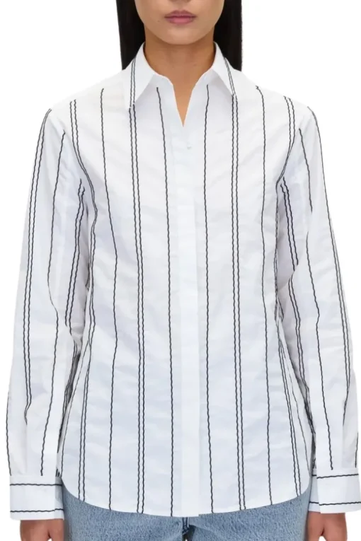 Poplin Shirt with Wave Embroidery
