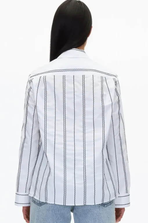 Poplin Shirt with Wave Embroidery