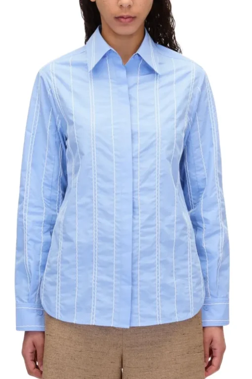 Poplin Shirt with Wave Embroidery