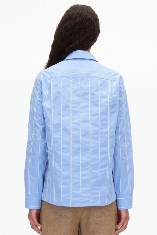 Poplin Shirt with Wave Embroidery