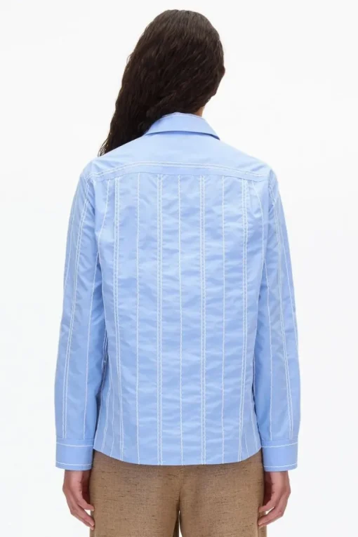 Poplin Shirt with Wave Embroidery