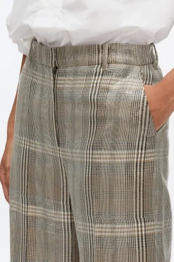 Sequin Plaid Wide Leg Trouser