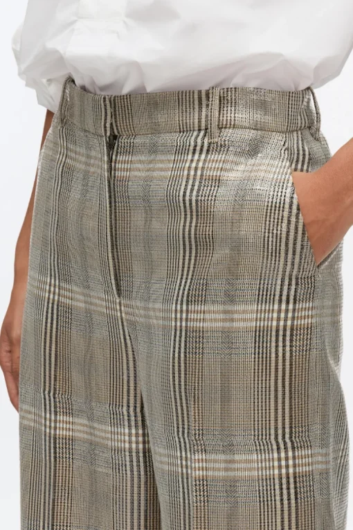 Sequin Plaid Wide Leg Trouser