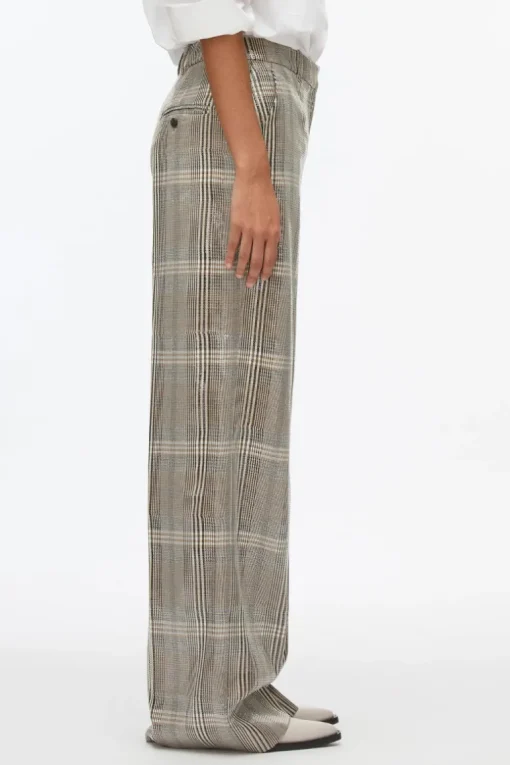 Sequin Plaid Wide Leg Trouser