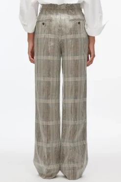 Sequin Plaid Wide Leg Trouser
