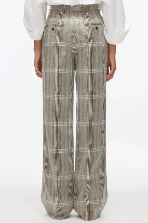 Sequin Plaid Wide Leg Trouser