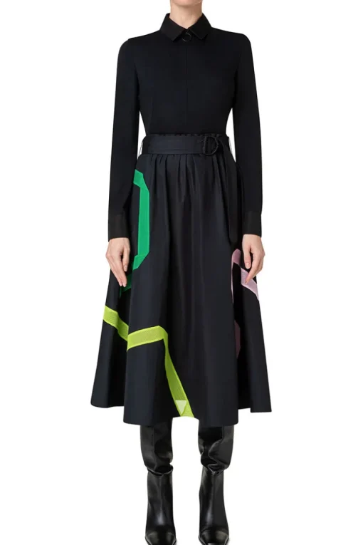 Techno Mesh Tape Intarsia Dress