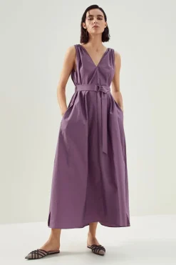 Techno Poplin Belted Dress