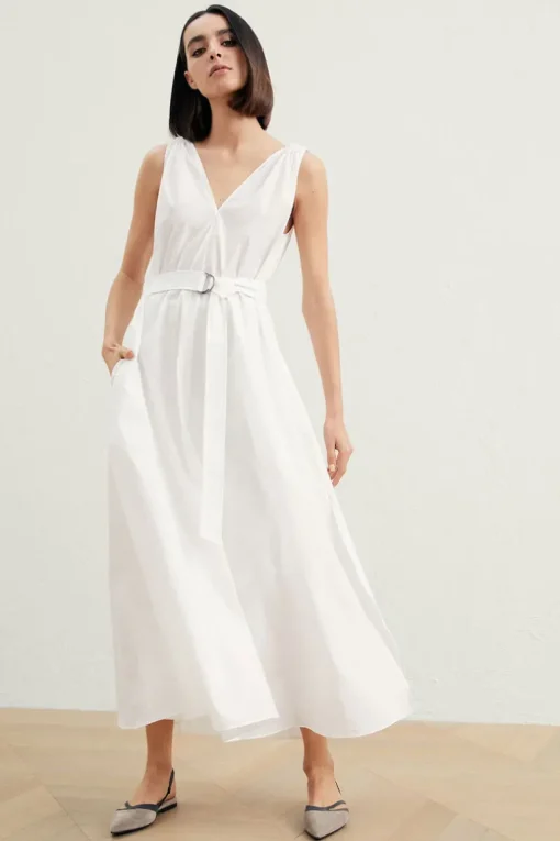 Techno Poplin Belted Dress