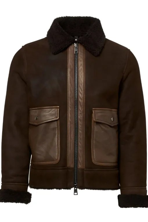 Waxed Shearling Bomber Jacket