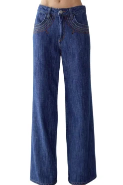 Wide Leg Tobacco Embroidered Jeans