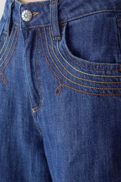 Wide Leg Tobacco Embroidered Jeans