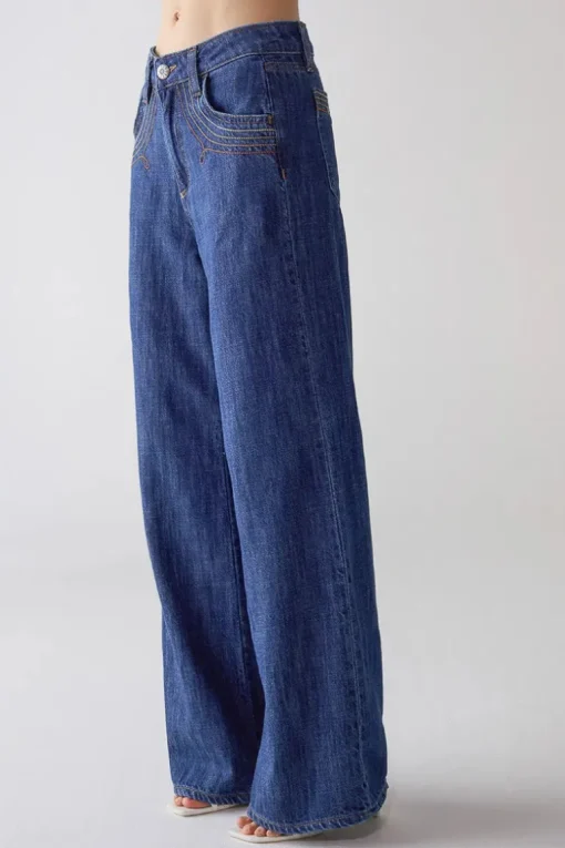 Wide Leg Tobacco Embroidered Jeans