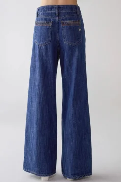 Wide Leg Tobacco Embroidered Jeans